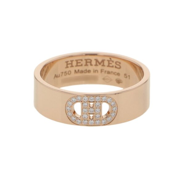 HERMES 18k Rose Gold Diamond Ring - Picture 1 of 9